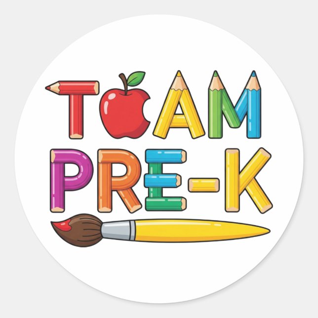 Team Pre-K Colourful School Classic Round Sticker (Front)