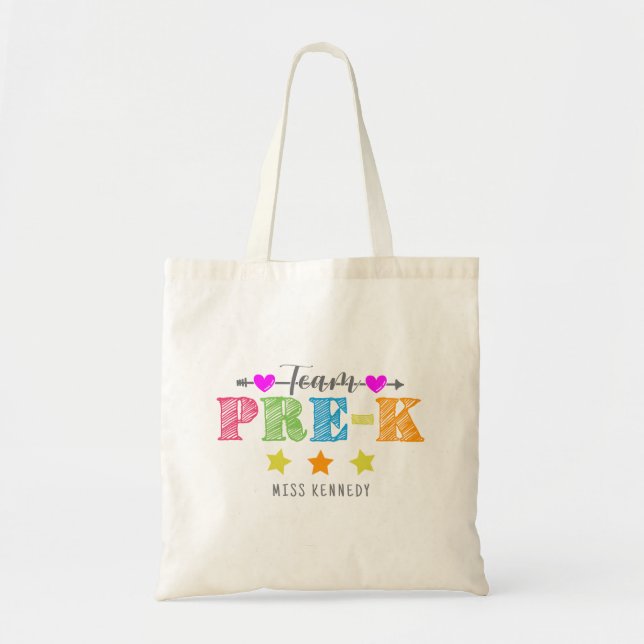 Team Pre-K Cute Trendy Colourful Teacher Tote Bag (Front)