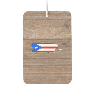 Team Puerto Rico Flag Map on Wood Car Air Freshener