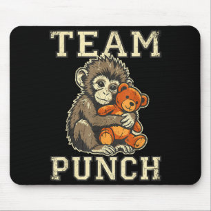 Team punch baby monkey and plush toy meme mouse pad