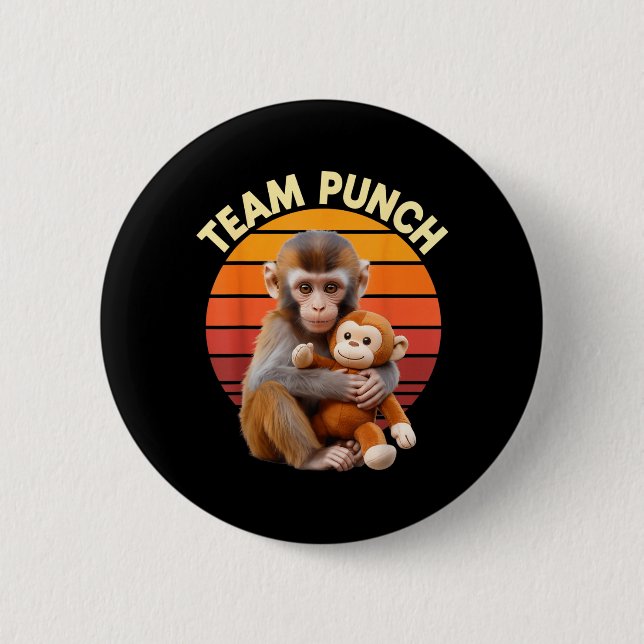 Team Punch Monkey Plush Retro Sun 6 Cm Round Badge (Front)