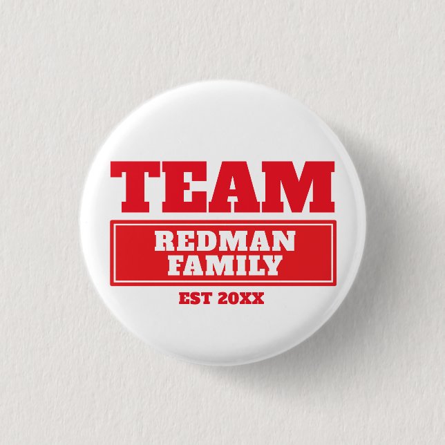 Team red personalised family or team button (Front)