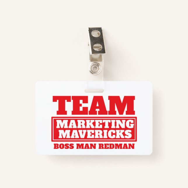 Team red personalised name team building badge ID badge (Front with Clip)