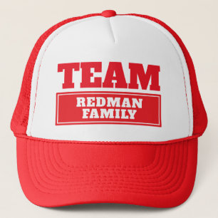 Team red personalised team name or family name trucker hat