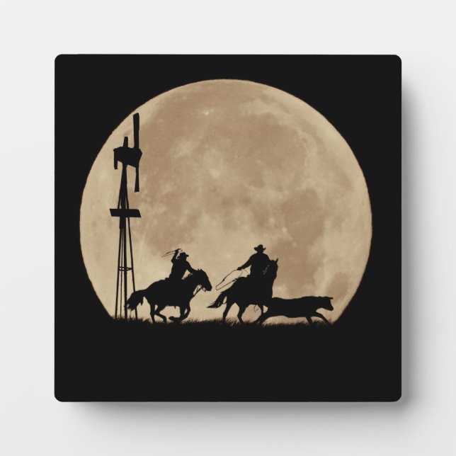 Team Ropers in Big Moon Home Decor Plaque (Front)