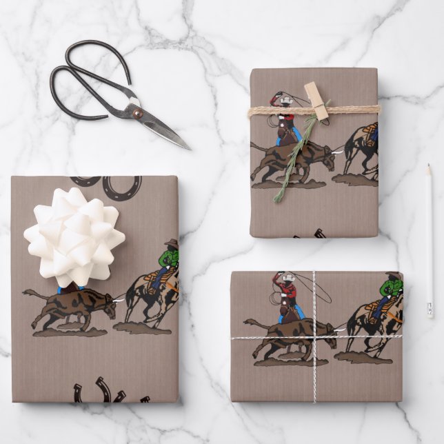 Team Roping 19" x 29" Wrapping Paper Sheets, Matte (Front)