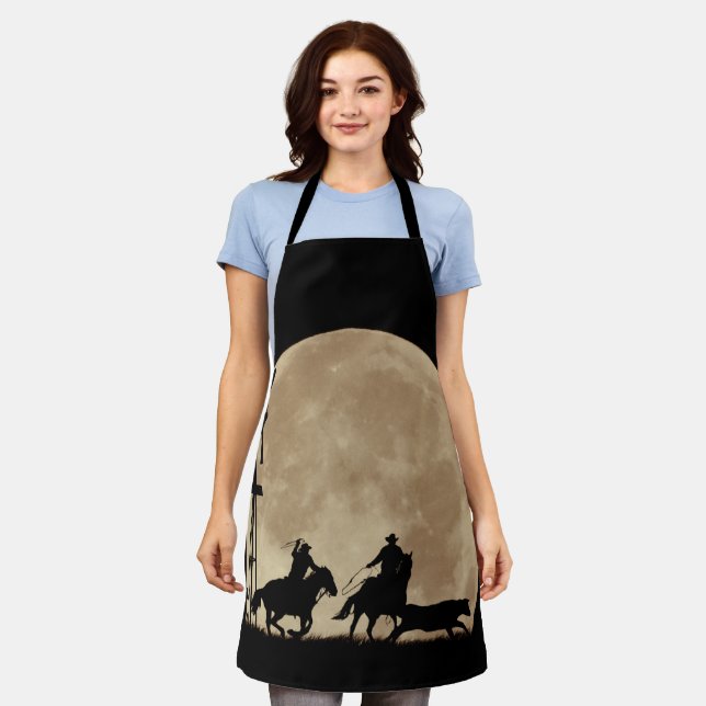 Team Roping Country Western Cowboy Moon Apron (Worn)