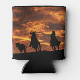 Team Roping Cowboy Western Can Cooler