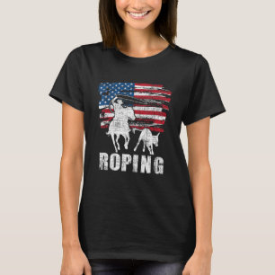Team Roping - Roper USA American Flag Header Heele T-Shirt