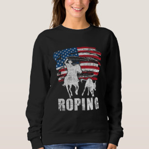Team Roping Roper Usa American Flag Header Heeler Sweatshirt