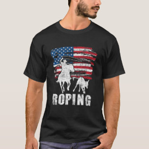 Team Roping  Roper Usa American Flag Header Heeler T-Shirt