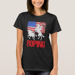 Team Roping Roper Usa American Flag Header Heeler T-Shirt