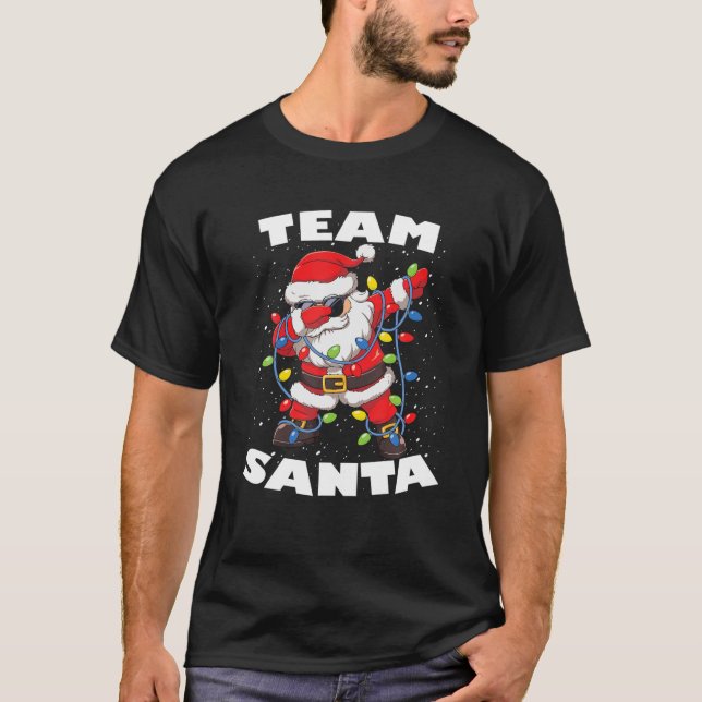 Team Santa Christmas Tree Lights Dabbing Santa T-Shirt (Front)
