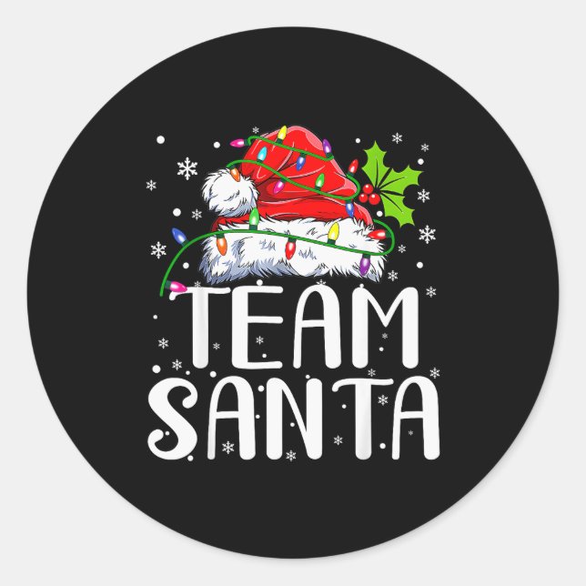 Team Santa Red Plaid Claus Hat Christmas Lights Pa Classic Round Sticker (Front)
