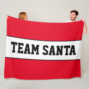 TEAM SANTA Sporty Text Bright Red White Stripes Fleece Blanket