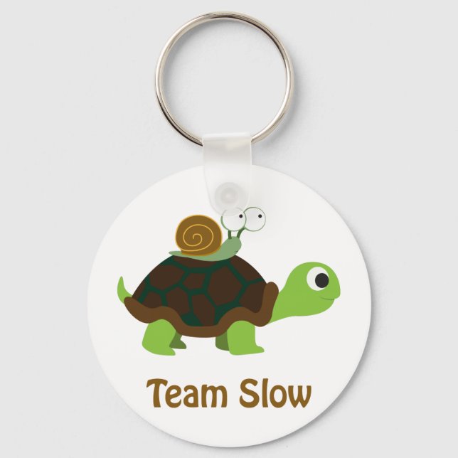 Team Slow Cute Cartoon Turtle and Snail Key Ring (Front)