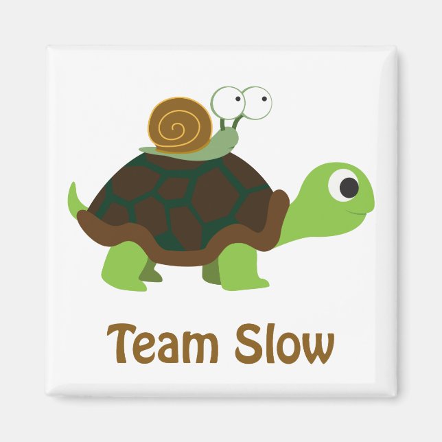Team Slow Cute Cartoon Turtle and Snail Magnet (Front)