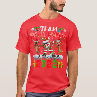 Team Social Worker 2022 Xmas Lights Dabbing Reinde T-Shirt