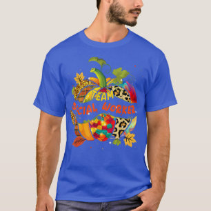 Team Social Worker Autumn Colourful Pumpkin Plaid T-Shirt