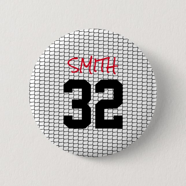 Team Spirit Custom Name Number Net Red Black White 6 Cm Round Badge (Front)