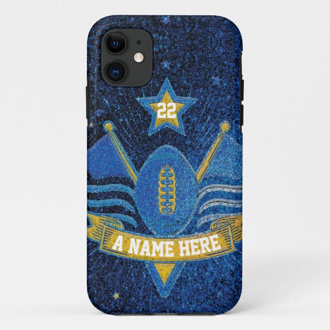 Team Sports Blue & Gold Glitter College Football  Case-Mate iPhone Case (Back)