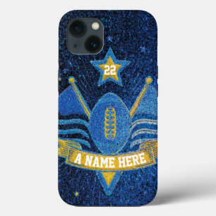 Team Sports Blue & Gold Glitter College Football  iPhone 13 Case