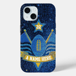 Team Sports Blue & Gold Glitter College Football iPhone 15 Case