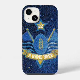Team Sports Blue & Gold Glitter College Football iPhone 14 Case