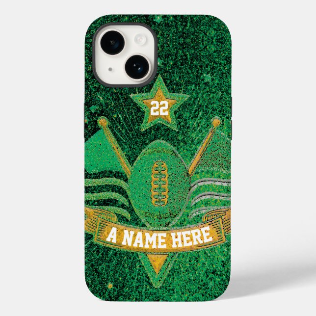 Team Sports Green & Gold Glitter College Football  Case-Mate iPhone Case (Back)