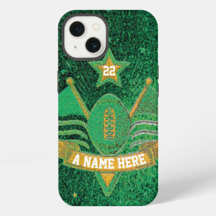 Team Sports Green & Gold Glitter College Football iPhone 13 Case