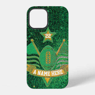 Team Sports Green & Gold Glitter College Football iPhone 12 Case