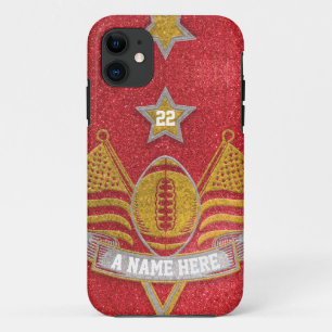 Team Sports Red & Gold Glitter College Football  iPhone 11 Case