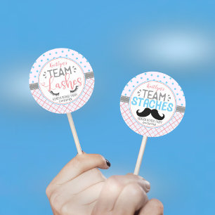 "Team Staches" Modern Gender Reveal Party Classic Round Sticker