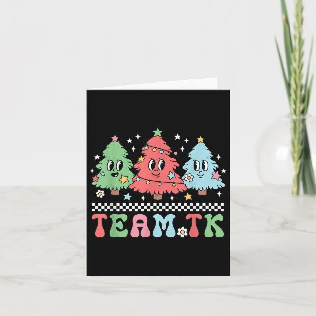 Team Tk Teacher Christmas Sweater Retro Xmas Tree  Card (Front)