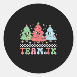 Team Tk Teacher Christmas Sweater Retro Xmas Tree Classic Round Sticker