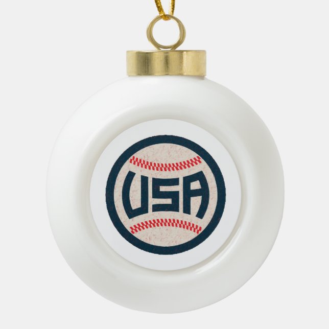 Team USA Baseball Ceramic Ball Christmas Ornament (Front)