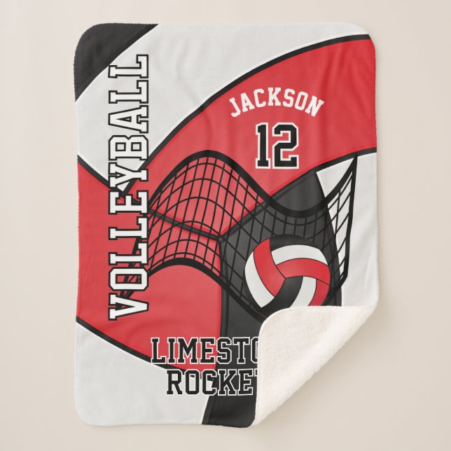 Team Volleyball 🏐 Sport  Red, White & Black Sherpa Blanket (Front)