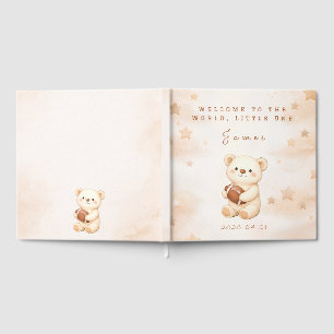 Team Watercolor Teddy Bear Football Baby Shower Guest Book