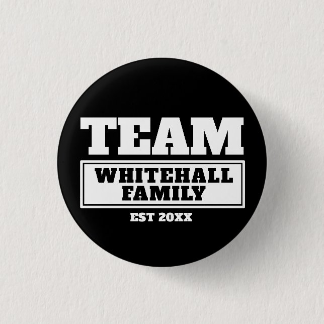 Team white personalised family or team button (Front)