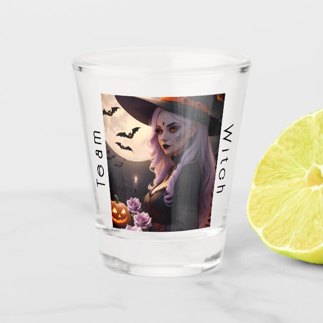 Team Witch Halloween Spirit Party Games Shot Glass (Front)
