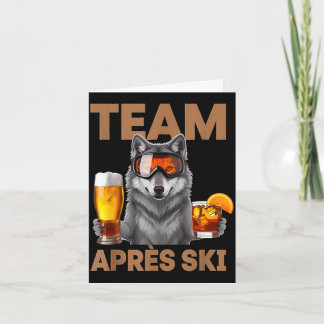 Team wolf drinking beer cocktail winter vacation card