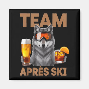 Team wolf drinking beer cocktail winter vacation magnet