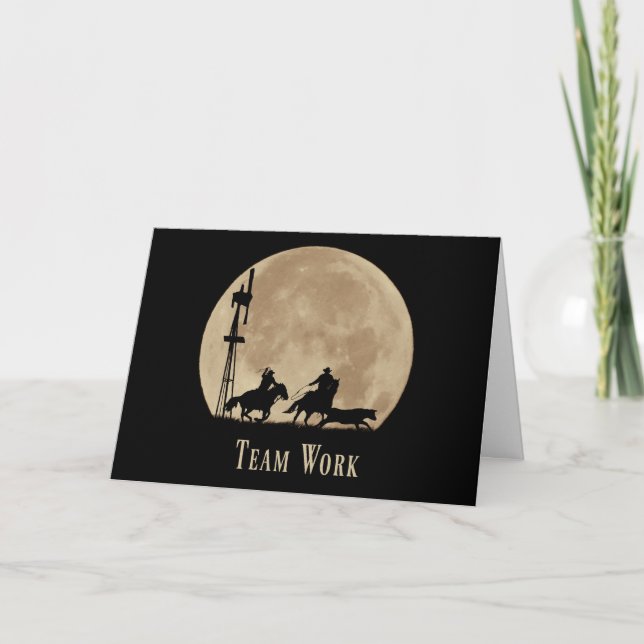 Team Work Business Motivational Card with Cowboys (Front)