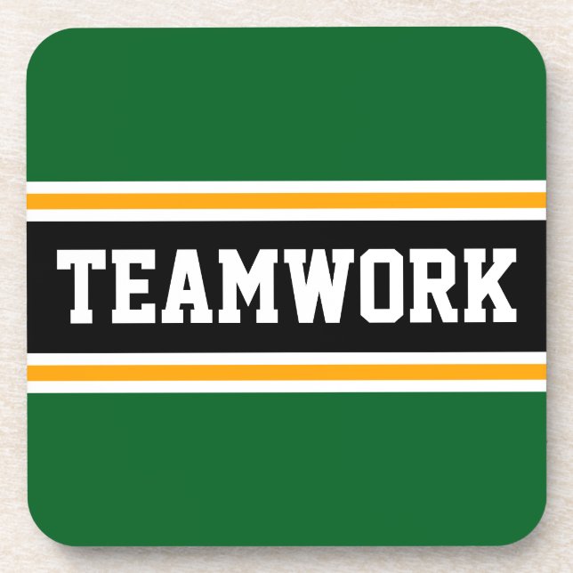 TEAMWORK Athletic Green Black 70s Racing Stripes Coaster (Front)