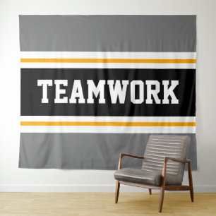 TEAMWORK Athletic Grey Black White Racing Stripes Tapestry