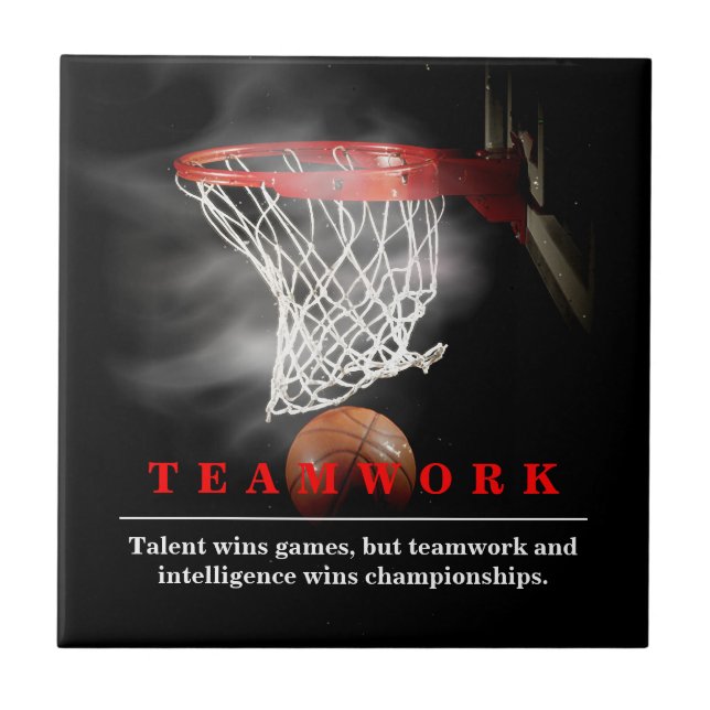 Teamwork Basketball Motivational Inspirational Ceramic Tile (Front)