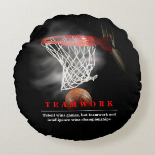 Teamwork Basketball Motivational Inspirational Round Cushion