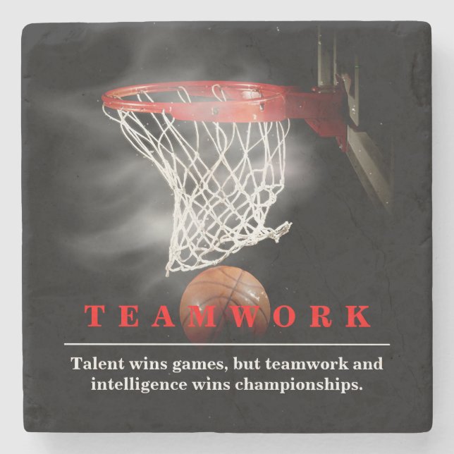 Teamwork Basketball Motivational Inspirational Stone Coaster (Front)