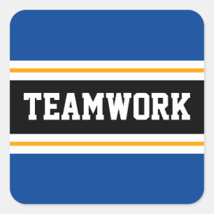 TEAMWORK Blue Orange Black White Racing Stripes Square Sticker