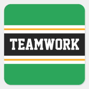 TEAMWORK Bright Green Black White Racing Stripes Square Sticker
